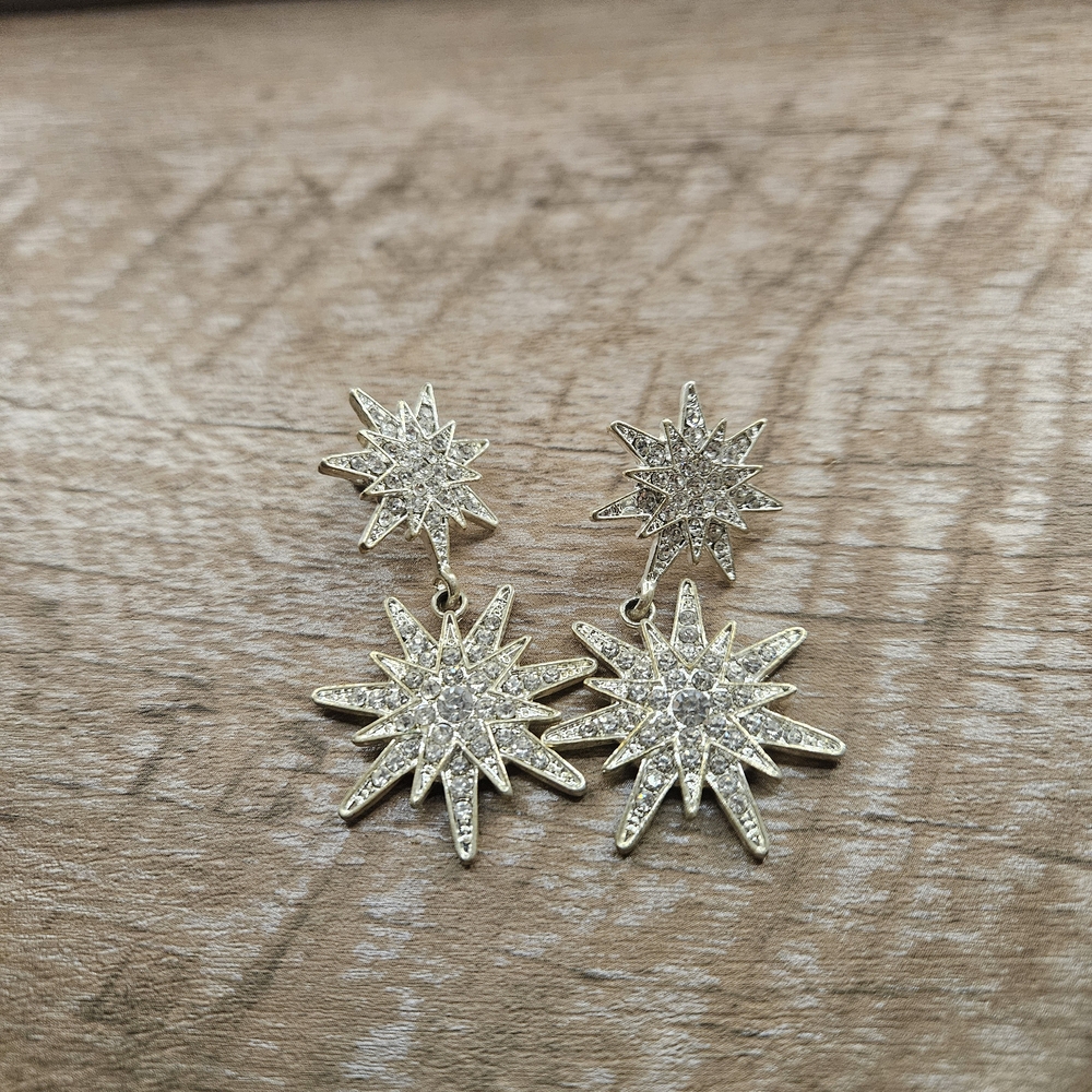 Silver Starburst Double-Layer Earrings